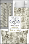 Tissu Toile de Jouy motif bateau Marin au mètre sépia vert Toile de Jouy d'Ameublement tapisserie motif imprimé bateau Marin Pêcheur au mètre rideau