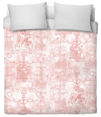 Tissu motif bateau Marin au mètre rose pastel rideau couette tapisserie siège