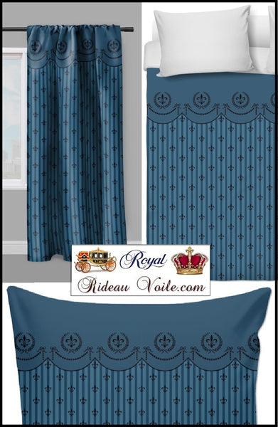 Boutique tissu au mètre décoration style Empire fleur de Lys à rayures rayés bleu