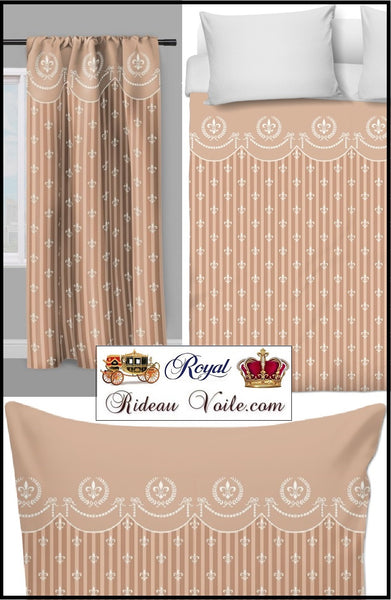 Tissu décoration ameublement rose rayé au mètre motif Style Empire fleur de Lys