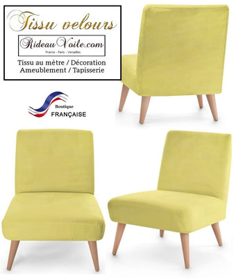 Velours jaune tissu ignifugé mètre Velvet fabrics meter fireproof curtain yellow tapisserie siège fauteuil