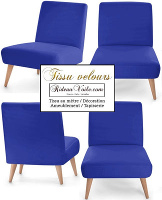 Tissu velours bleu roi au mètre décoration rideau tapisserie fauteuil siège