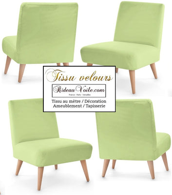 Tissu velours vert clair tilleul au mètre décoration rideau tapisserie fauteuil