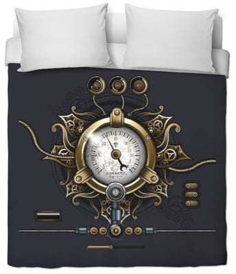 Tissu au mètre motif rouage mécanique steampunk horloge rideau coussin couette