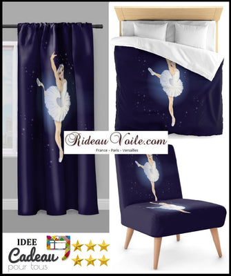 Tissu au mètre bleu motif Danseuse Classique étoile Ballet Lac des Cygnes Opéra