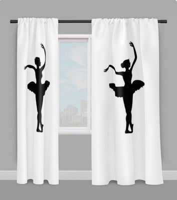 Tissu au mètre blanc motif Danseuse Classique étoile Ballet silhouette noir