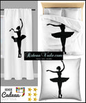 Tissu au mètre blanc motif Danseuse Classique étoile Ballet silhouette noir