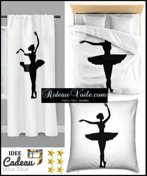 Tissu au mètre blanc motif Danseuse Classique étoile Ballet silhouette noir