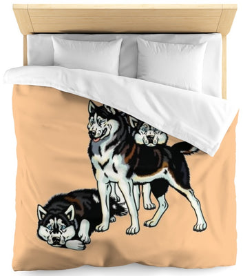 Tissu au mètre orange décoration motif chien Husky Sibérien rideau coussin couette