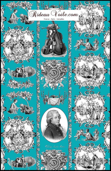 Toile de Jouy au mètre tissu ameublement motif classique Wolfgang Amadeus Mozart