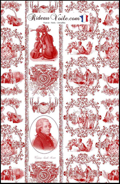Boutique tissu à motif Toile de Jouy rouge au mètre pour décoration d’intérieure