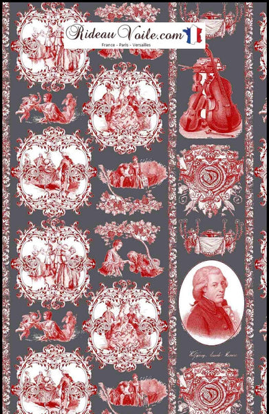 Boutique tissu à motif Toile de Jouy gris au mètre pour décoration d’intérieure