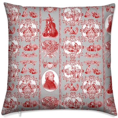 Boutique tissu à motif Toile de Jouy gris rouge au mètre décoration d’intérieure