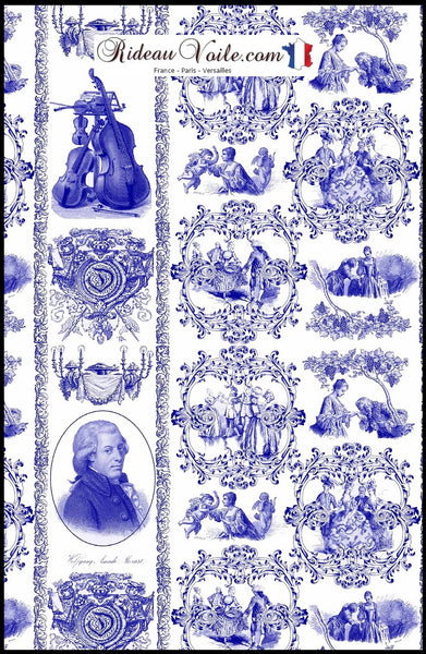 Couverture et Edredon toile de jouy bleu tissu au mètre tapisserie