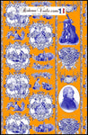 Tissu au mètre tapisserie siège Toile de Jouy bleu orange