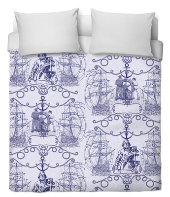 Tissu ameublement rétro motif bateau Marin au mètre bleu