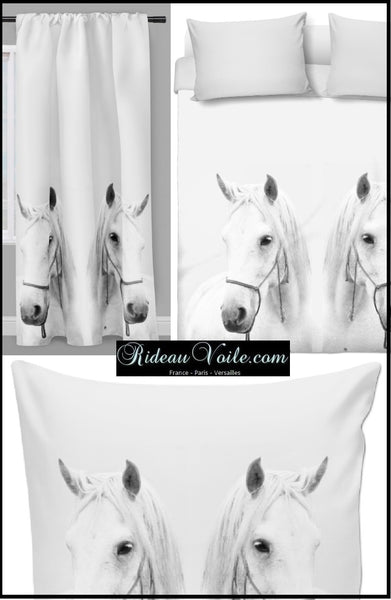 Tissu au mètre à motif imprimé cheval blanc chevaux rideau couette coussin déco