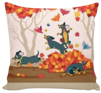 Feuilles automne rideau couette coussin tissu beige mètre chien animal motifs chiots