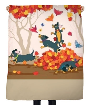 Feuilles automne rideau couette coussin tissu beige mètre chien animal motifs chiots