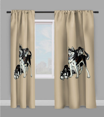 Imprimé tissu ameublement déco motif chien Husky rideau coussin couette beige