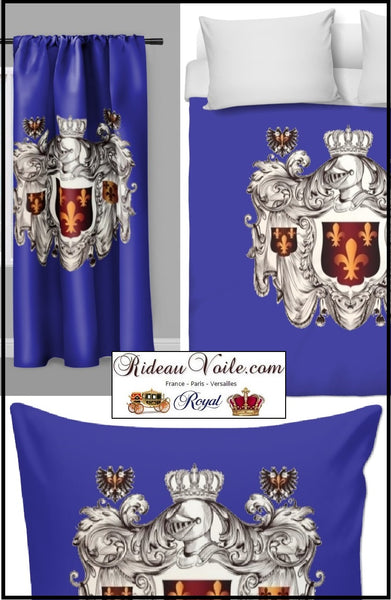 bleu Empire Héraldique fleur de Lys Tissu ameublement au mètre