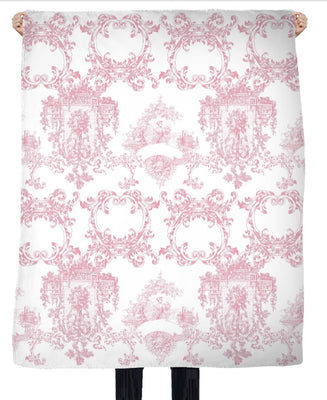 Tissu ameublement rose Toile de Jouy au mètre rideau couette voilage tapisserie siège