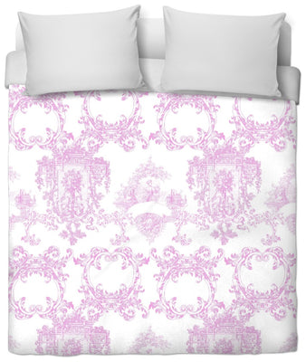 Tissu ameublement voilage tapisserie siège lilas Toile de Jouy au mètre rideau couette