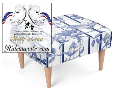 Rideauvoile | Haute couture luxe Toile de Jouy Tissus bleu grands éditeurs français ameublement rayures ligne imprimés motif oiseaux fleur mètre. Décoratrice architecte design intérieur ignifugé, rideau occultant, voilage. French editor textile luxury interior fabrics upholsterer.