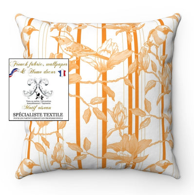Linge de maison fleurs rayures orange rideau tissu imprimé motif oiseau au mètre