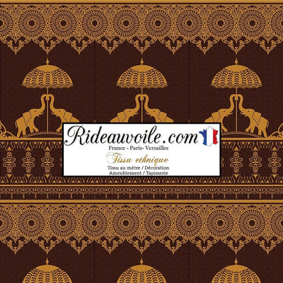 Tissu ameublement motif marron éléphant soierie cachemire Indiens mètre rideaux