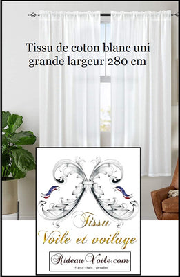 Boutique Tissu au mètre voile toile de coton d'ameublement pour décoration d'intérieur architecte décoratrice Paris Versailles. Rideau voilage sur mesure blanc semi-transparent ignifuge.