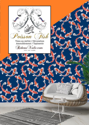 Tissu ameublement motif Asiatique rideau carpes poisson Fabric Japanese meter fish Koï pattern