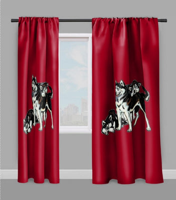 Décoration animal tissu au mètre motif chien Husky rideau coussin couette rouge