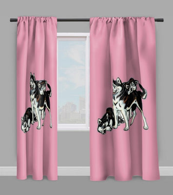 Décoration animal motif chien Husky tissu rideau coussin couette fond rose