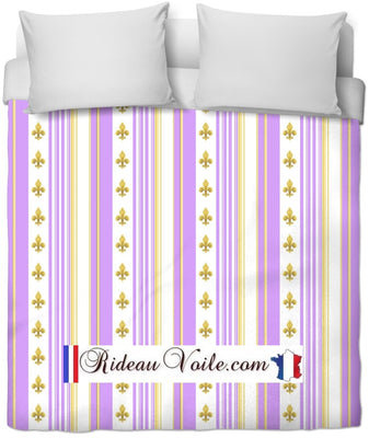 Tissu Style Empire motif Fleurs de Lys Or à rayure lilas mètre rideau rayé violet
