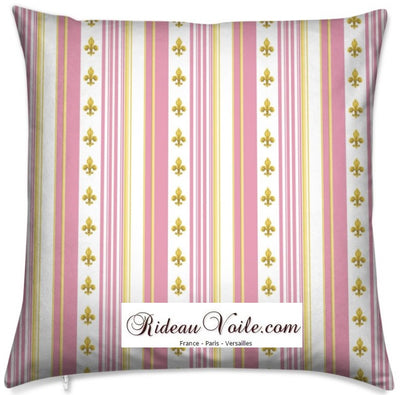 Tissu Style Empire motif Fleurs de Lys Or à rayure mètre rideau rayé rose