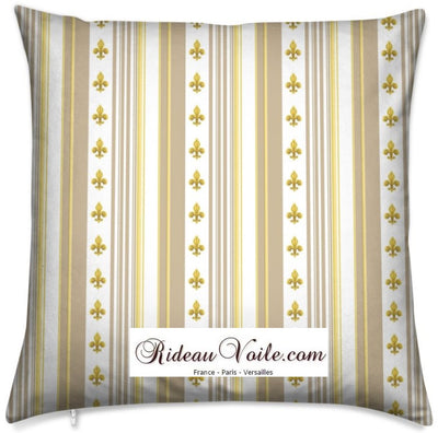 Tissu Style Empire motif Fleurs de Lys Or à rayure mètre rideau rayé beige