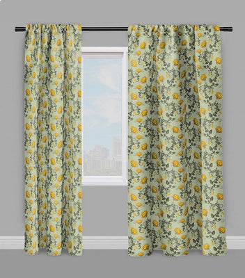 Tissu au mètre floral motif printemps été fleur bouton d'or jaune feuille branche rideau