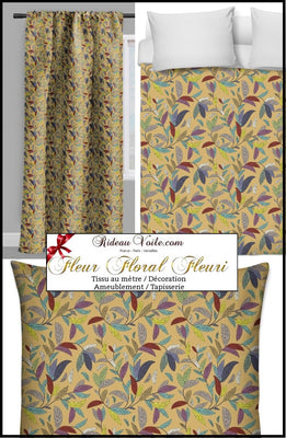 Tissu au mètre motif feuille fleurs couette coussin rideau tapisserie