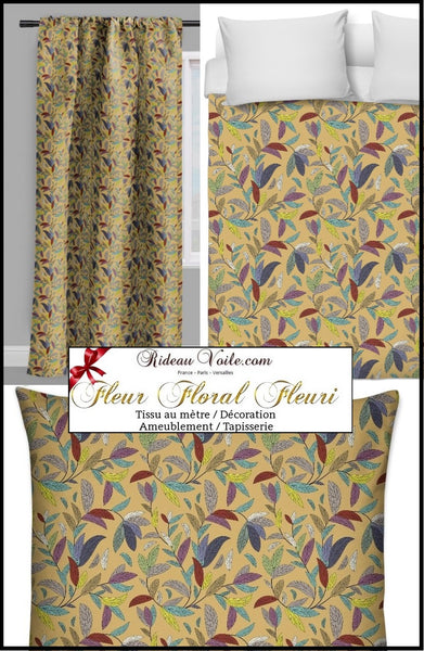 Tissu au mètre motif feuille fleurs couette coussin rideau tapisserie