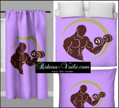 Sport rideau coussin couette motif Fitness musculation full body tissu violet au mètre