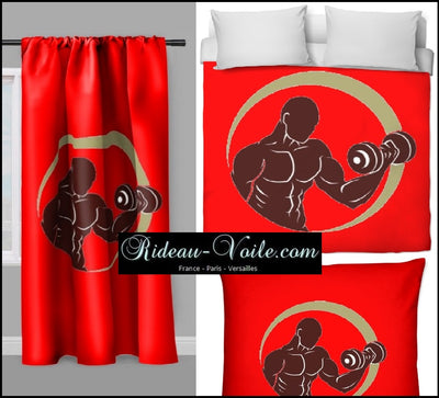 Sport rideau coussin couette motif Fitness musculation full body tissu rouge au mètre