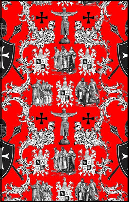 Croisade Ordre des Templiers toile de Jouy au mètre rideau couette coussin rouge