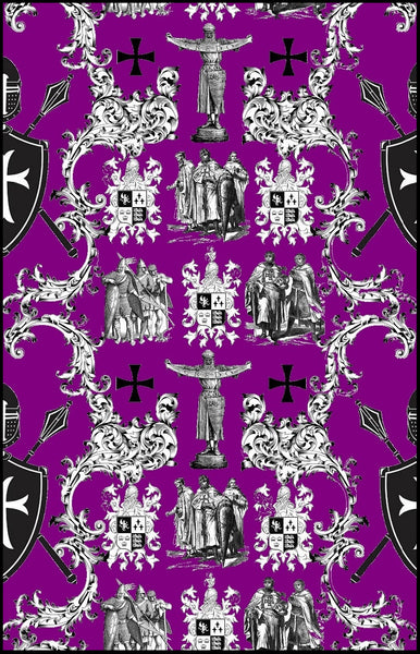 Héraldique Croix Ordre des Templiers toile de Jouy au mètre décoration rideau violet