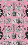 Toile de Jouy au mètre rose Héraldique Croix Ordre des Templiers tissu ameublement