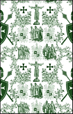 Tissu vert Toile de Jouy haute couture au mètre style Empire Ordre des Templiers