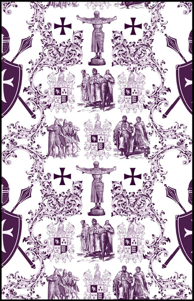 Tissu violet Toile de Jouy haute couture au mètre style Empire Ordre des Templiers