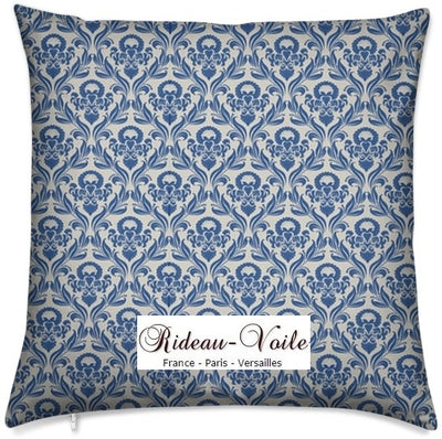 Tissu au mètre motif fleur style Empire Baroque rideau housse couette coussin bleu
