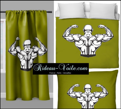Motif vert sportif rideau coussin couette design musculation dos bodybuilding