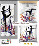 Tissu au mètre blanc motif Danseuse étoile silhouette yoga dandayamana